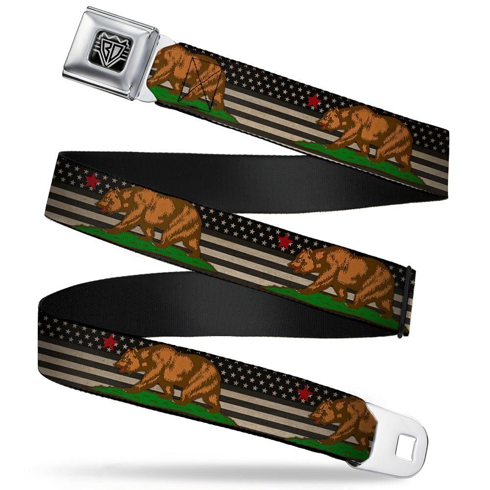 2528 Seatbelt Belt - Cali Bear/Star/US Flag Stretch Black/White/Red - 1.0"